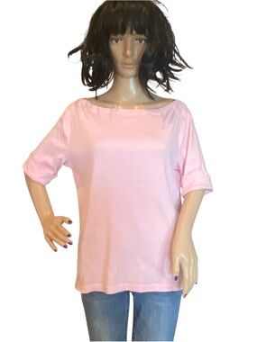 Lauren Ralph Lauren LRL Pink Boatneck Cotton Knit Tee Shirt Top Size XL VGC